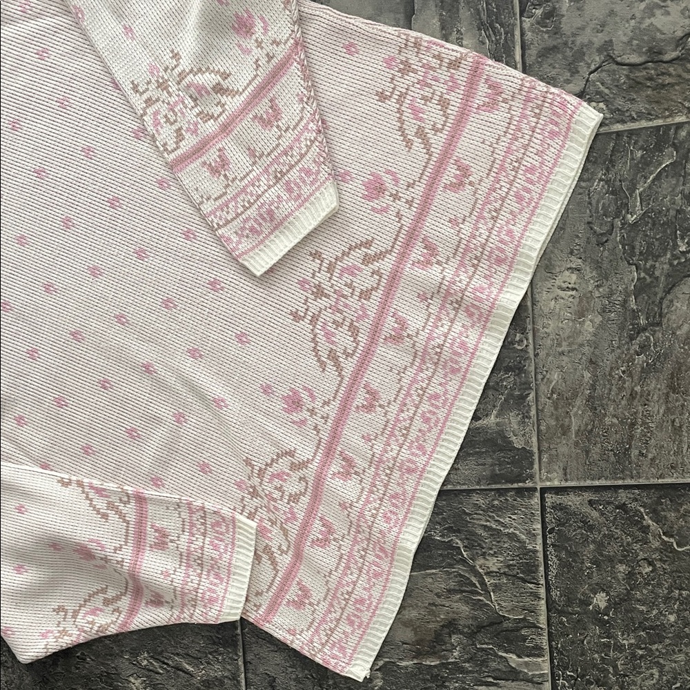 Vintage HELEN HARPER 🇨🇦 Pink White Patterned Sweater Cottagecore Coastal Grandma - Picture 5 of 9
